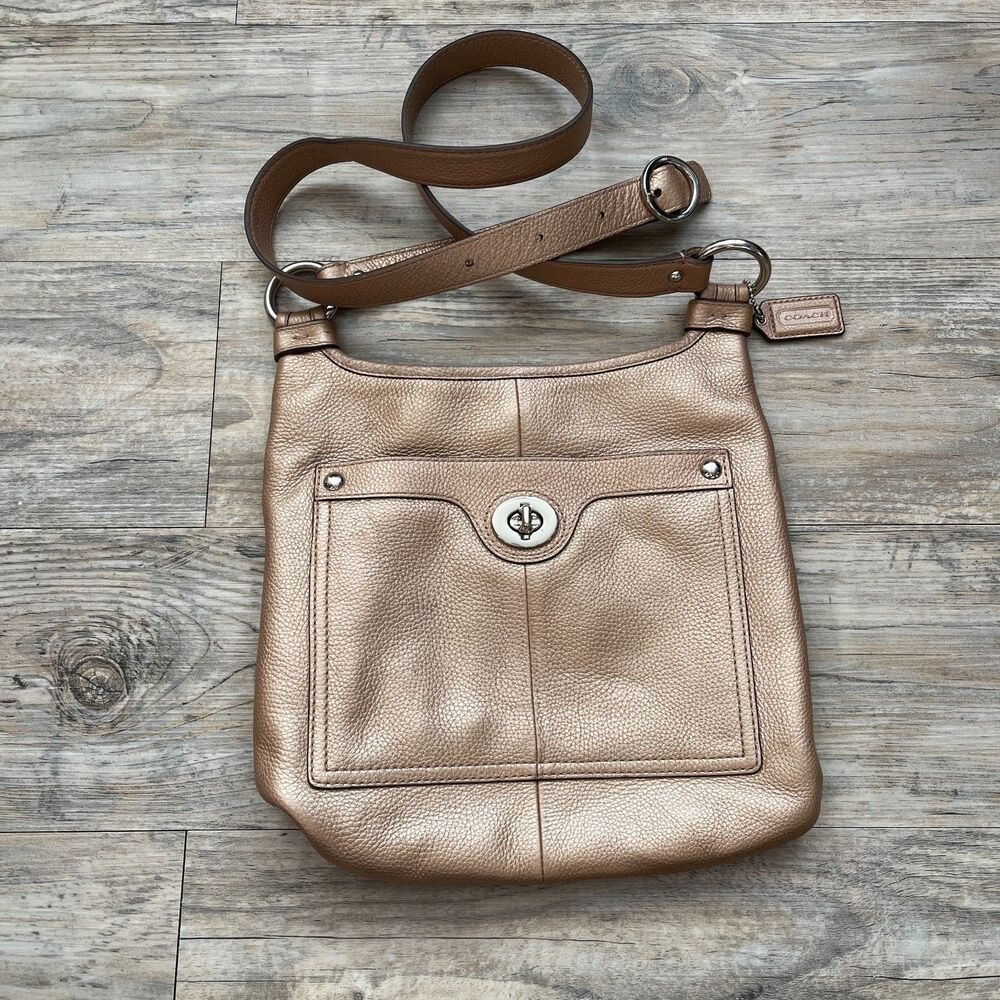 Coach Penelope Champagne Dune Turnlock Leather Crossbody Sling Bag Y2K Pebbled